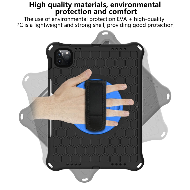For iPad Pro 11 2022 / 2021 / 2020 / 2018 360 Degree Rotation Honeycomb Shockproof Silicone PC Protective Tablet Case with Holder & Shoulder Strap & Hand Strap