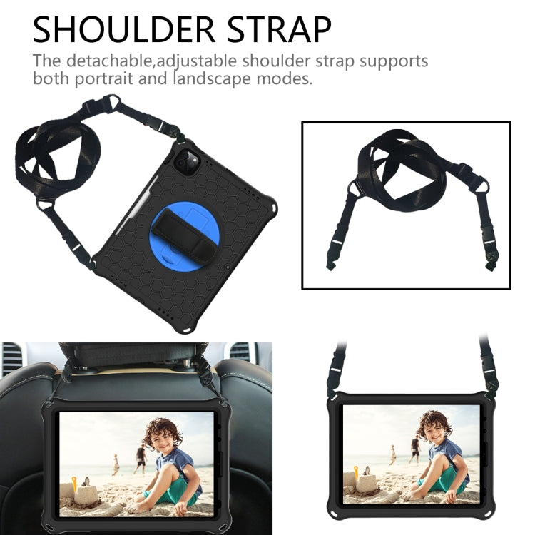 For iPad Pro 11 2022 / 2021 / 2020 / 2018 360 Degree Rotation Honeycomb Shockproof Silicone PC Protective Tablet Case with Holder & Shoulder Strap & Hand Strap