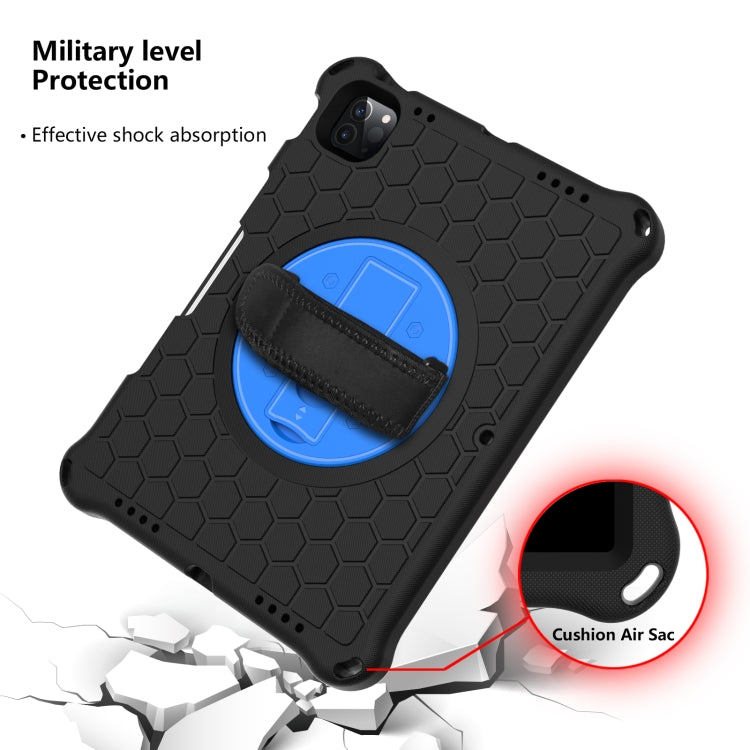 For iPad Pro 11 2022 / 2021 / 2020 / 2018 360 Degree Rotation Honeycomb Shockproof Silicone PC Protective Tablet Case with Holder & Shoulder Strap & Hand Strap