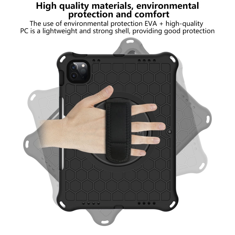 For iPad Pro 11 2022 / 2021 / 2020 / 2018 360 Degree Rotation Honeycomb Shockproof Silicone PC Protective Tablet Case with Holder & Shoulder Strap & Hand Strap
