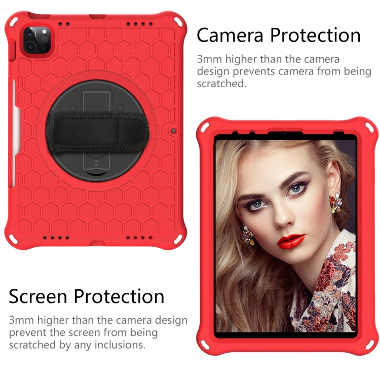 For iPad Pro 11 2022 / 2021 / 2020 / 2018 360 Degree Rotation Honeycomb Shockproof Silicone PC Protective Tablet Case with Holder & Shoulder Strap & Hand Strap
