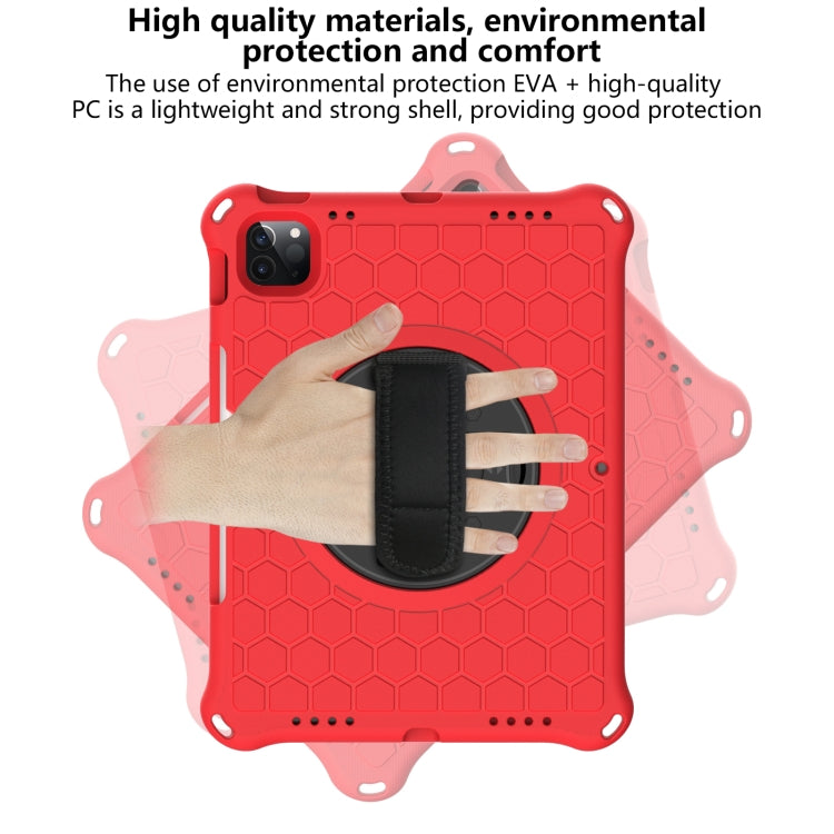 For iPad Pro 11 2022 / 2021 / 2020 / 2018 360 Degree Rotation Honeycomb Shockproof Silicone PC Protective Tablet Case with Holder & Shoulder Strap & Hand Strap