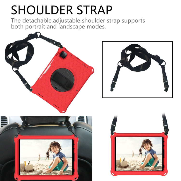 For iPad Pro 11 2022 / 2021 / 2020 / 2018 360 Degree Rotation Honeycomb Shockproof Silicone PC Protective Tablet Case with Holder & Shoulder Strap & Hand Strap
