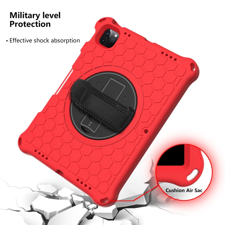 For iPad Pro 11 2022 / 2021 / 2020 / 2018 360 Degree Rotation Honeycomb Shockproof Silicone PC Protective Tablet Case with Holder & Shoulder Strap & Hand Strap