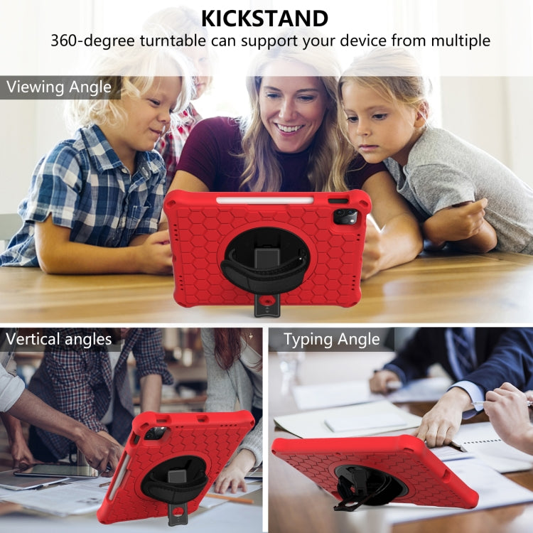For iPad Pro 11 2022 / 2021 / 2020 / 2018 360 Degree Rotation Honeycomb Shockproof Silicone PC Protective Tablet Case with Holder & Shoulder Strap & Hand Strap