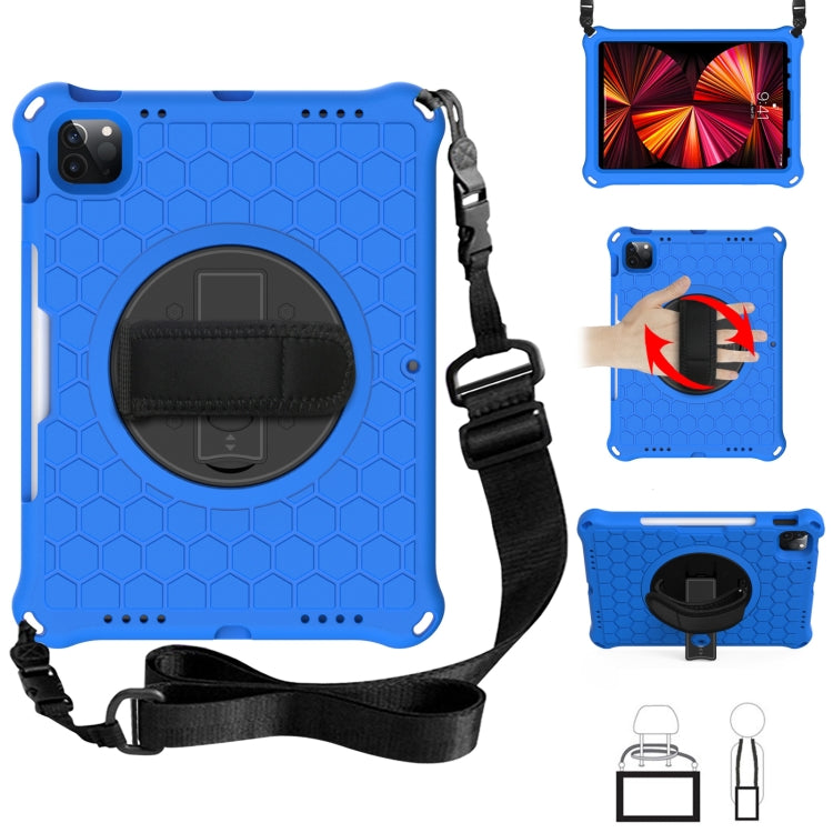 For iPad Pro 11 2022 / 2021 / 2020 / 2018 360 Degree Rotation Honeycomb Shockproof Silicone PC Protective Tablet Case with Holder & Shoulder Strap & Hand Strap