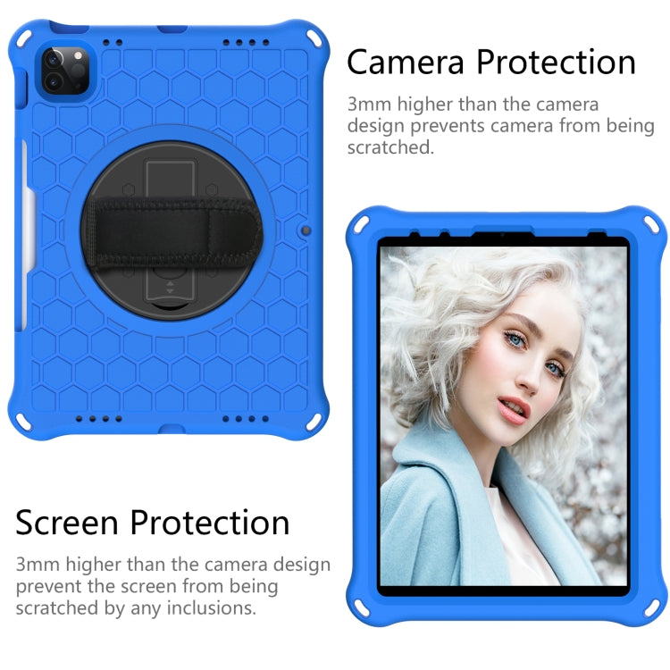 For iPad Pro 11 2022 / 2021 / 2020 / 2018 360 Degree Rotation Honeycomb Shockproof Silicone PC Protective Tablet Case with Holder & Shoulder Strap & Hand Strap