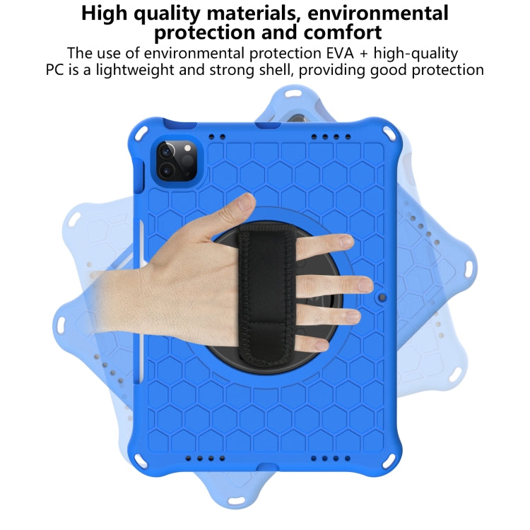For iPad Pro 11 2022 / 2021 / 2020 / 2018 360 Degree Rotation Honeycomb Shockproof Silicone PC Protective Tablet Case with Holder & Shoulder Strap & Hand Strap