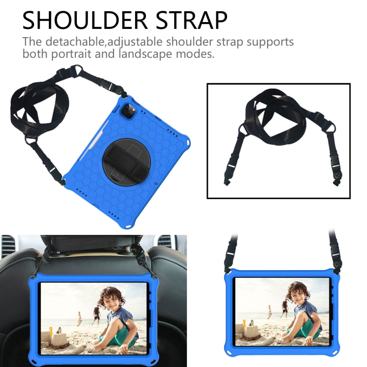 For iPad Pro 11 2022 / 2021 / 2020 / 2018 360 Degree Rotation Honeycomb Shockproof Silicone PC Protective Tablet Case with Holder & Shoulder Strap & Hand Strap
