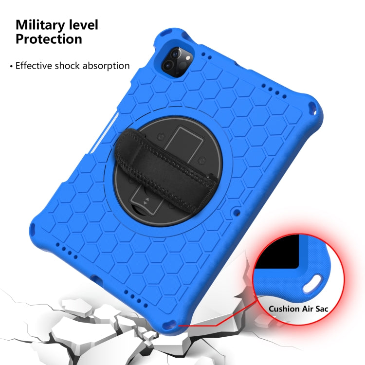 For iPad Pro 11 2022 / 2021 / 2020 / 2018 360 Degree Rotation Honeycomb Shockproof Silicone PC Protective Tablet Case with Holder & Shoulder Strap & Hand Strap