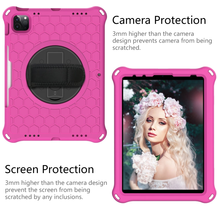 For iPad Pro 11 2022 / 2021 / 2020 / 2018 360 Degree Rotation Honeycomb Shockproof Silicone PC Protective Tablet Case with Holder & Shoulder Strap & Hand Strap