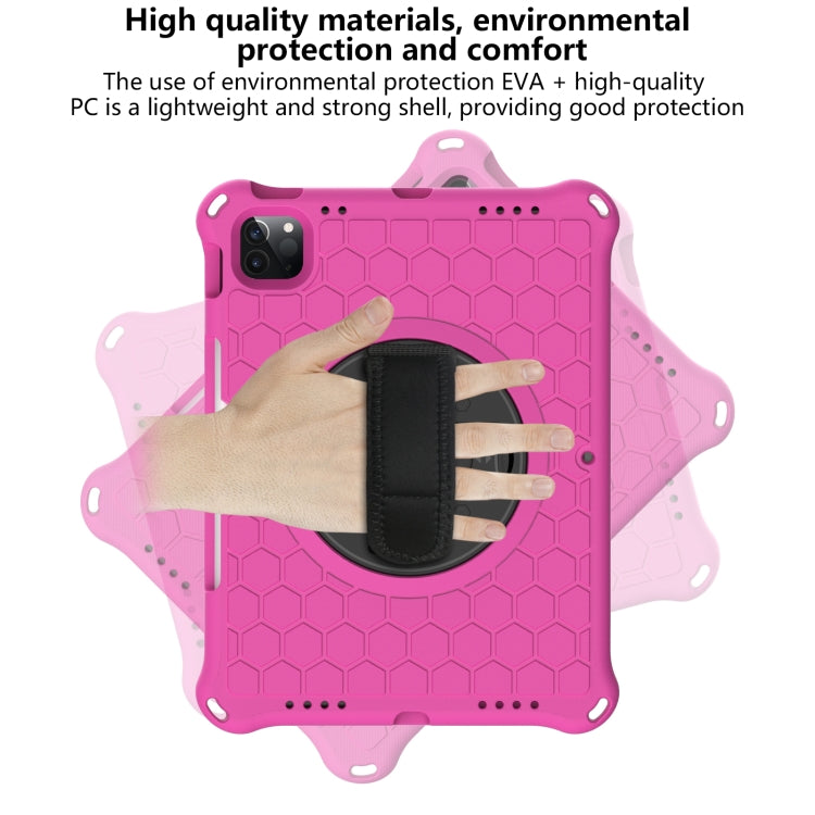 For iPad Pro 11 2022 / 2021 / 2020 / 2018 360 Degree Rotation Honeycomb Shockproof Silicone PC Protective Tablet Case with Holder & Shoulder Strap & Hand Strap