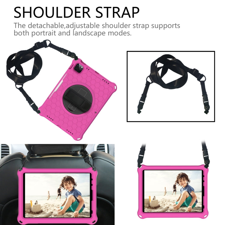 For iPad Pro 11 2022 / 2021 / 2020 / 2018 360 Degree Rotation Honeycomb Shockproof Silicone PC Protective Tablet Case with Holder & Shoulder Strap & Hand Strap