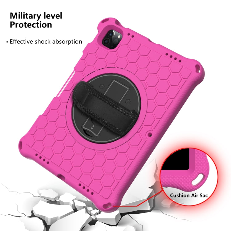 For iPad Pro 11 2022 / 2021 / 2020 / 2018 360 Degree Rotation Honeycomb Shockproof Silicone PC Protective Tablet Case with Holder & Shoulder Strap & Hand Strap