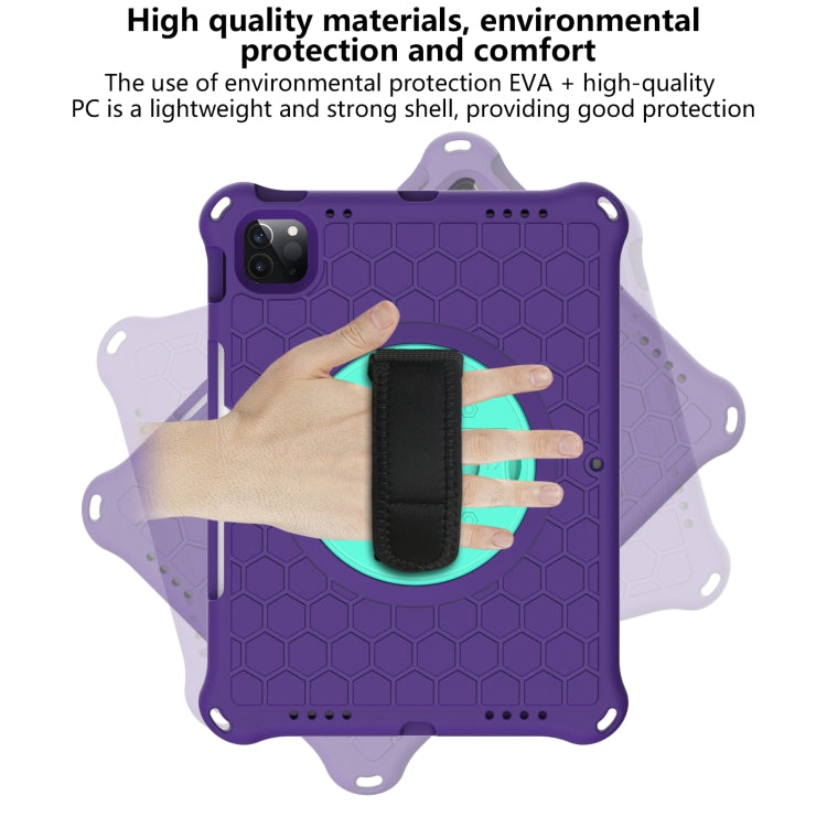 For iPad Pro 11 2022 / 2021 / 2020 / 2018 360 Degree Rotation Honeycomb Shockproof Silicone PC Protective Tablet Case with Holder & Shoulder Strap & Hand Strap
