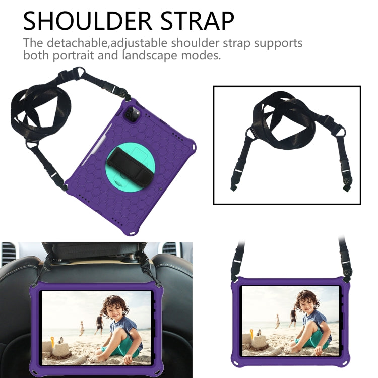 For iPad Pro 11 2022 / 2021 / 2020 / 2018 360 Degree Rotation Honeycomb Shockproof Silicone PC Protective Tablet Case with Holder & Shoulder Strap & Hand Strap