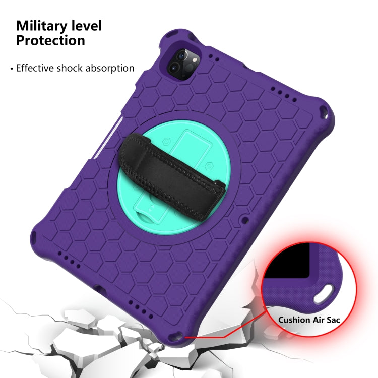 For iPad Pro 11 2022 / 2021 / 2020 / 2018 360 Degree Rotation Honeycomb Shockproof Silicone PC Protective Tablet Case with Holder & Shoulder Strap & Hand Strap