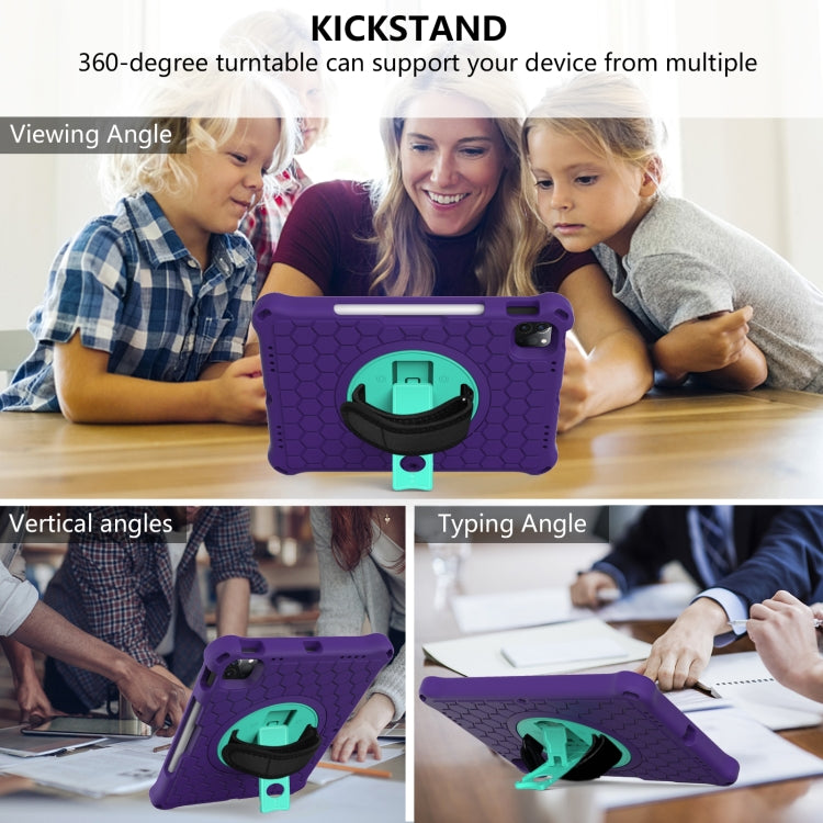 For iPad Pro 11 2022 / 2021 / 2020 / 2018 360 Degree Rotation Honeycomb Shockproof Silicone PC Protective Tablet Case with Holder & Shoulder Strap & Hand Strap