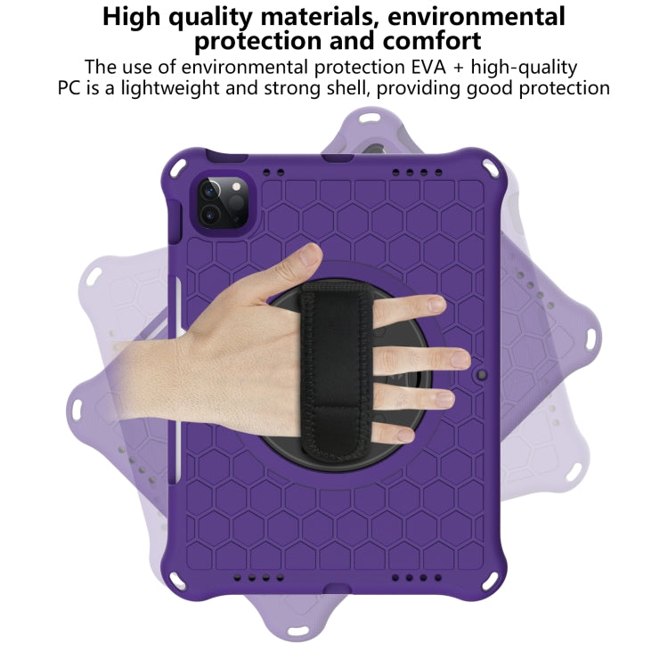 For iPad Pro 11 2022 / 2021 / 2020 / 2018 360 Degree Rotation Honeycomb Shockproof Silicone PC Protective Tablet Case with Holder & Shoulder Strap & Hand Strap