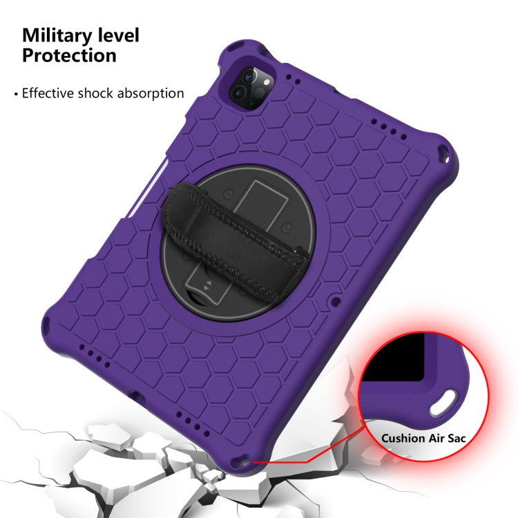 For iPad Pro 11 2022 / 2021 / 2020 / 2018 360 Degree Rotation Honeycomb Shockproof Silicone PC Protective Tablet Case with Holder & Shoulder Strap & Hand Strap