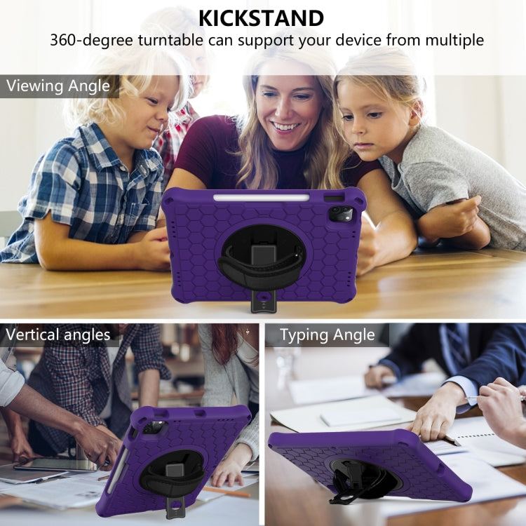 For iPad Pro 11 2022 / 2021 / 2020 / 2018 360 Degree Rotation Honeycomb Shockproof Silicone PC Protective Tablet Case with Holder & Shoulder Strap & Hand Strap