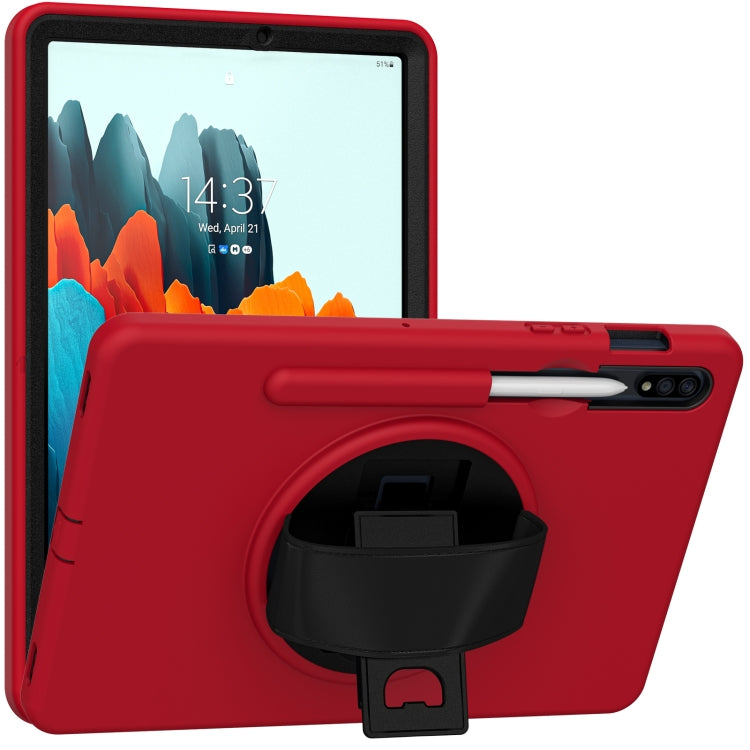 360 Degree Rotation PC + TPU Protective Case with Holder & Hand-strap & Pen Slot For Samsung Galaxy Tab S8 / Galaxy Tab S7 11 inch T870/T875