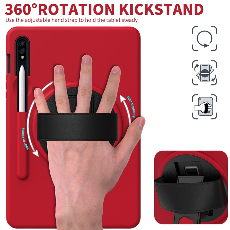 360 Degree Rotation PC + TPU Protective Case with Holder & Hand-strap & Pen Slot For Samsung Galaxy Tab S8 / Galaxy Tab S7 11 inch T870/T875