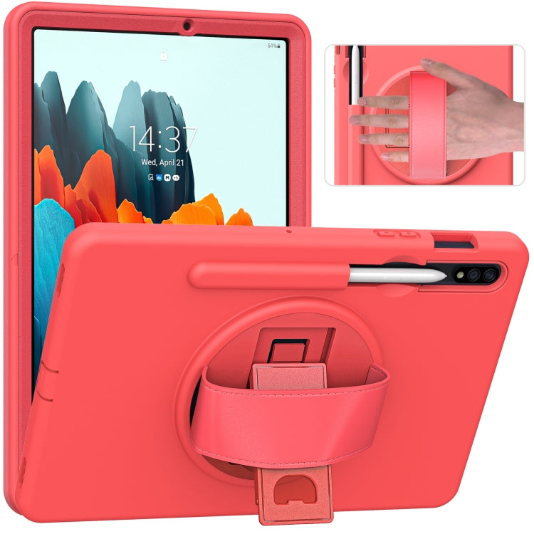 360 Degree Rotation PC + TPU Protective Case with Holder & Hand-strap & Pen Slot For Samsung Galaxy Tab S8 / Galaxy Tab S7 11 inch T870/T875