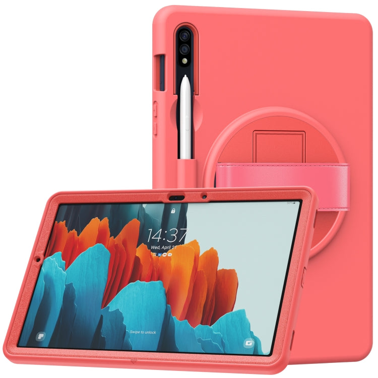 360 Degree Rotation PC + TPU Protective Case with Holder & Hand-strap & Pen Slot For Samsung Galaxy Tab S8 / Galaxy Tab S7 11 inch T870/T875