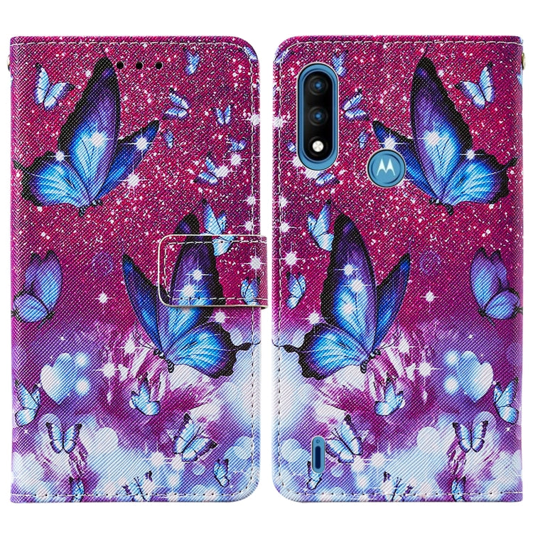 For Motorola Moto E7 Power Cross Texture Painting Pattern Horizontal Flip Leather Case with Holder & Card Slots & Wallet & Lanyard