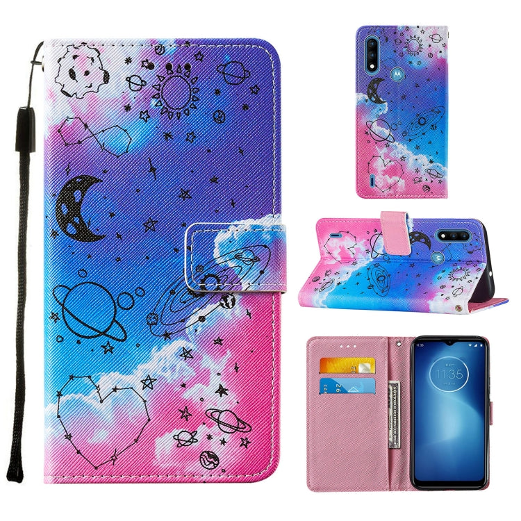 For Motorola Moto E7 Power Cross Texture Painting Pattern Horizontal Flip Leather Case with Holder & Card Slots & Wallet & Lanyard