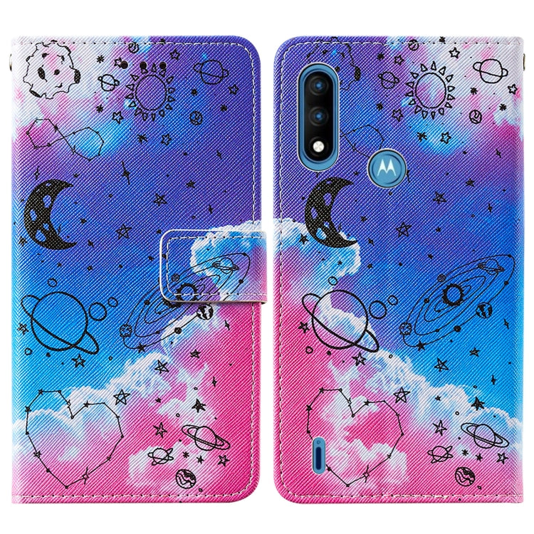 For Motorola Moto E7 Power Cross Texture Painting Pattern Horizontal Flip Leather Case with Holder & Card Slots & Wallet & Lanyard