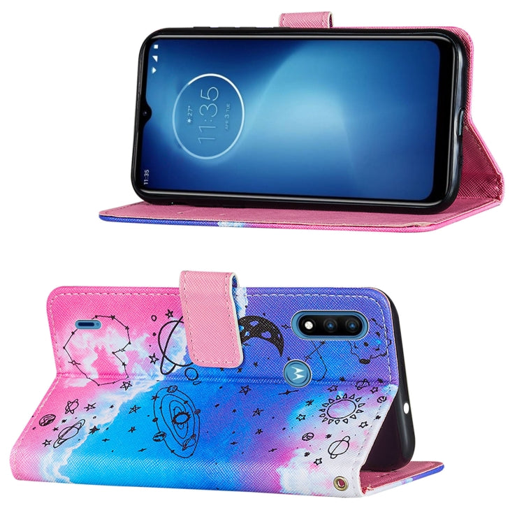 For Motorola Moto E7 Power Cross Texture Painting Pattern Horizontal Flip Leather Case with Holder & Card Slots & Wallet & Lanyard