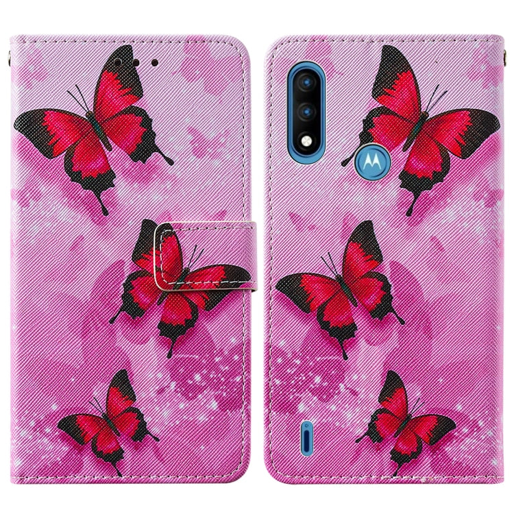 For Motorola Moto E7 Power Cross Texture Painting Pattern Horizontal Flip Leather Case with Holder & Card Slots & Wallet & Lanyard
