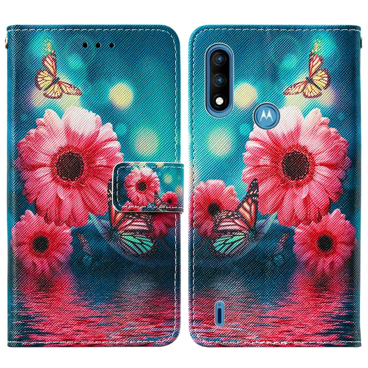 For Motorola Moto E7 Power Cross Texture Painting Pattern Horizontal Flip Leather Case with Holder & Card Slots & Wallet & Lanyard