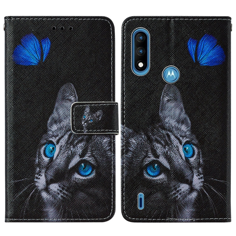 For Motorola Moto E7 Power Cross Texture Painting Pattern Horizontal Flip Leather Case with Holder & Card Slots & Wallet & Lanyard