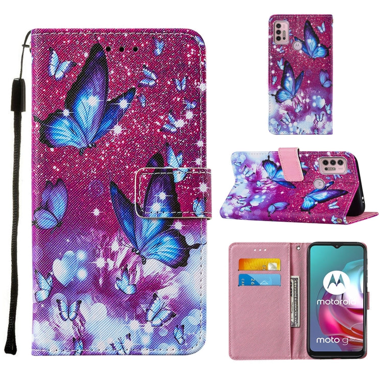 For Motorola Moto G30 / G10 / G10 Power Cross Texture Painting Pattern Horizontal Flip Leather Case with Holder & Card Slots & Wallet & Lanyard