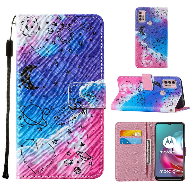 For Motorola Moto G30 / G10 / G10 Power Cross Texture Painting Pattern Horizontal Flip Leather Case with Holder & Card Slots & Wallet & Lanyard