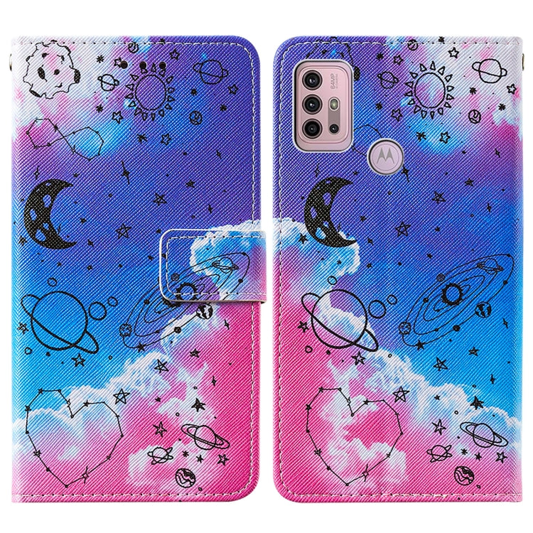 For Motorola Moto G30 / G10 / G10 Power Cross Texture Painting Pattern Horizontal Flip Leather Case with Holder & Card Slots & Wallet & Lanyard