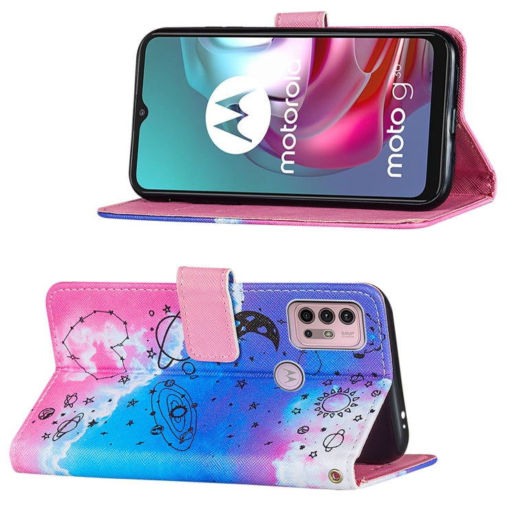 For Motorola Moto G30 / G10 / G10 Power Cross Texture Painting Pattern Horizontal Flip Leather Case with Holder & Card Slots & Wallet & Lanyard