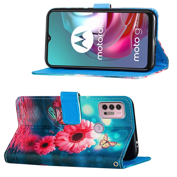 For Motorola Moto G30 / G10 / G10 Power Cross Texture Painting Pattern Horizontal Flip Leather Case with Holder & Card Slots & Wallet & Lanyard