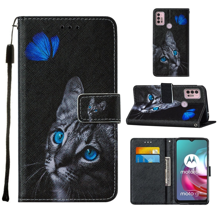 For Motorola Moto G30 / G10 / G10 Power Cross Texture Painting Pattern Horizontal Flip Leather Case with Holder & Card Slots & Wallet & Lanyard