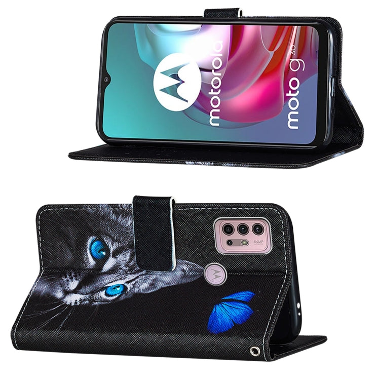 For Motorola Moto G30 / G10 / G10 Power Cross Texture Painting Pattern Horizontal Flip Leather Case with Holder & Card Slots & Wallet & Lanyard