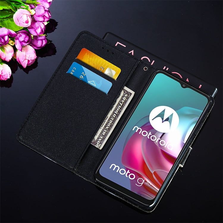 For Motorola Moto G30 / G10 / G10 Power Cross Texture Painting Pattern Horizontal Flip Leather Case with Holder & Card Slots & Wallet & Lanyard