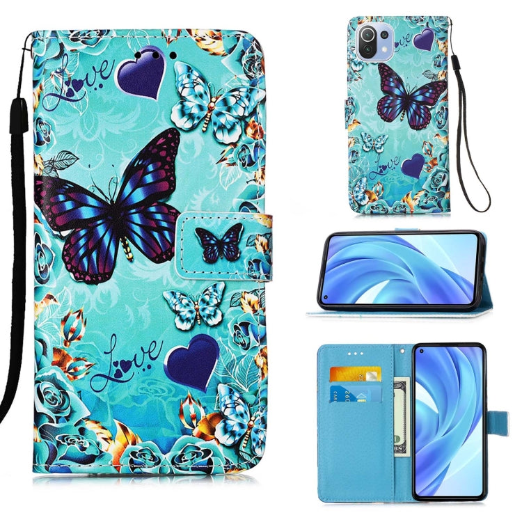 For Xiaomi Mi 11 Lite Colored Drawing Pattern Plain Weave Horizontal Flip Leather Case with Holder & Card Slot & Wallet & Lanyard