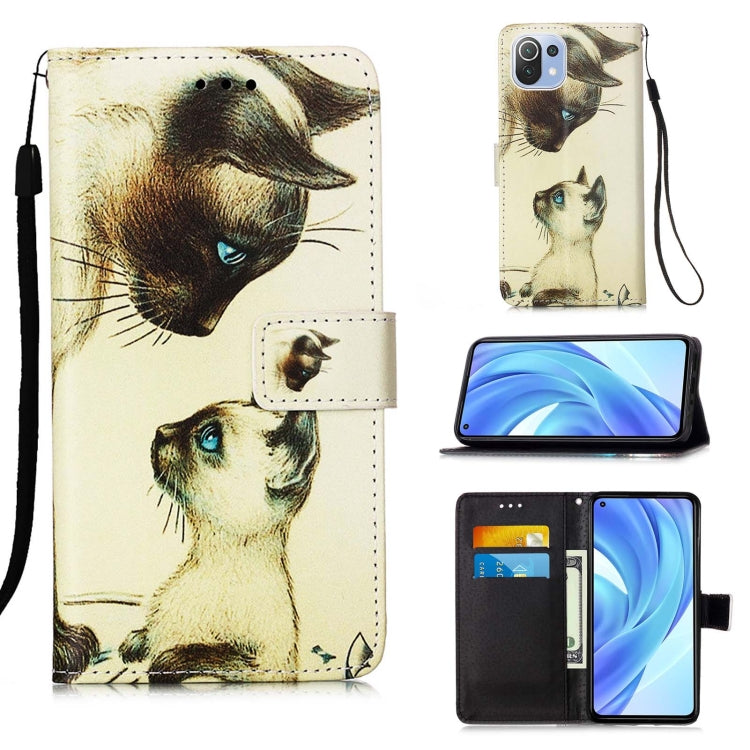 For Xiaomi Mi 11 Lite Colored Drawing Pattern Plain Weave Horizontal Flip Leather Case with Holder & Card Slot & Wallet & Lanyard