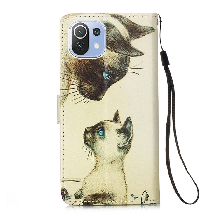 For Xiaomi Mi 11 Lite Colored Drawing Pattern Plain Weave Horizontal Flip Leather Case with Holder & Card Slot & Wallet & Lanyard