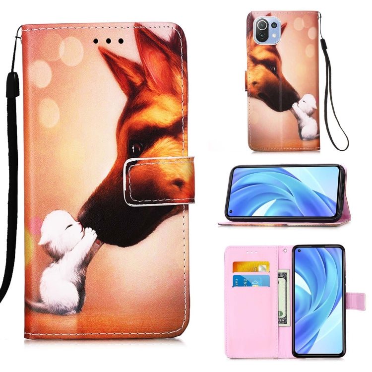 For Xiaomi Mi 11 Lite Colored Drawing Pattern Plain Weave Horizontal Flip Leather Case with Holder & Card Slot & Wallet & Lanyard