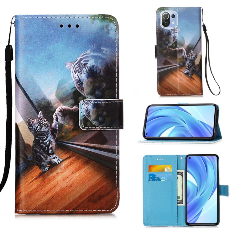 For Xiaomi Mi 11 Lite Colored Drawing Pattern Plain Weave Horizontal Flip Leather Case with Holder & Card Slot & Wallet & Lanyard