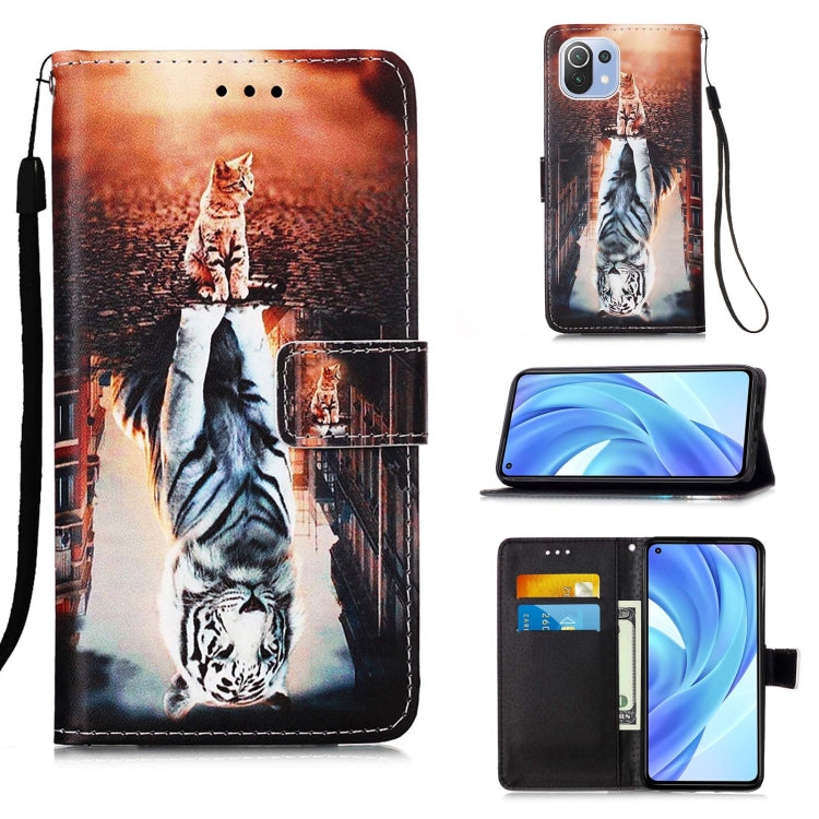 For Xiaomi Mi 11 Lite Colored Drawing Pattern Plain Weave Horizontal Flip Leather Case with Holder & Card Slot & Wallet & Lanyard